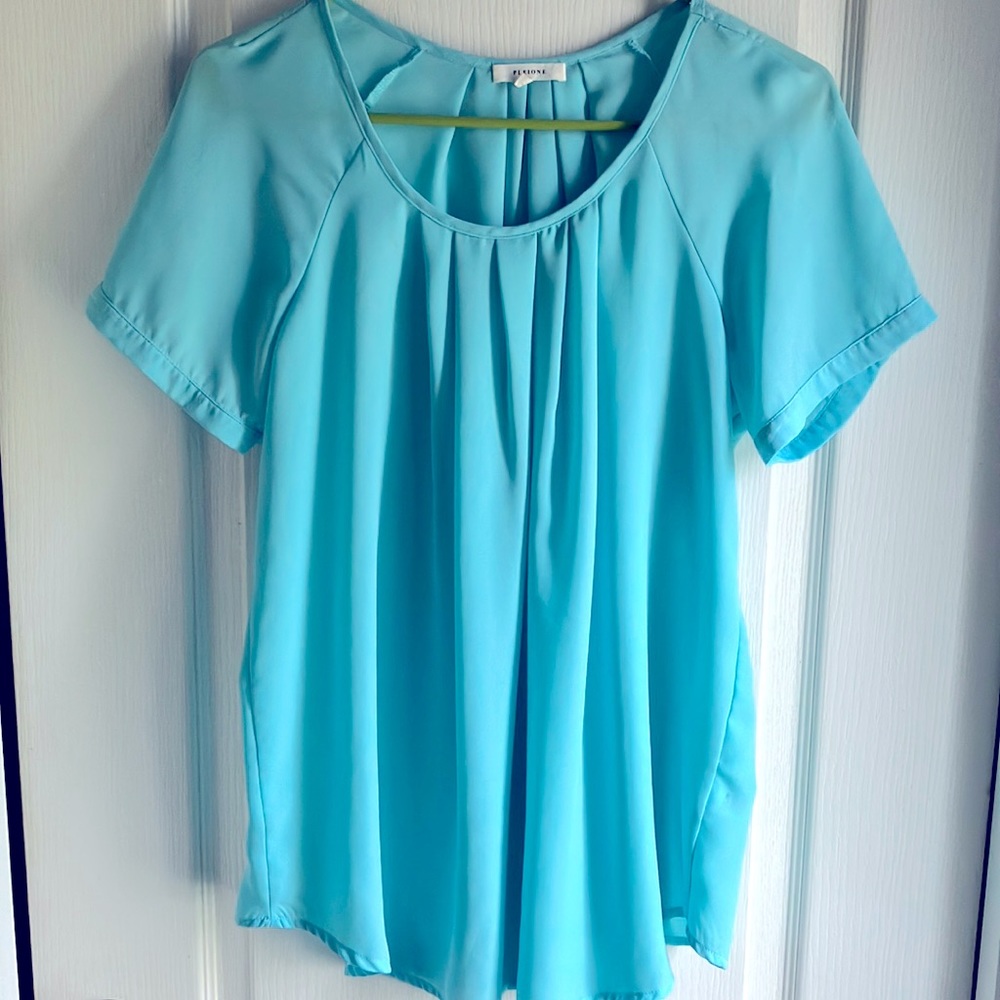 Pleione turquoise short sleeve blouse S